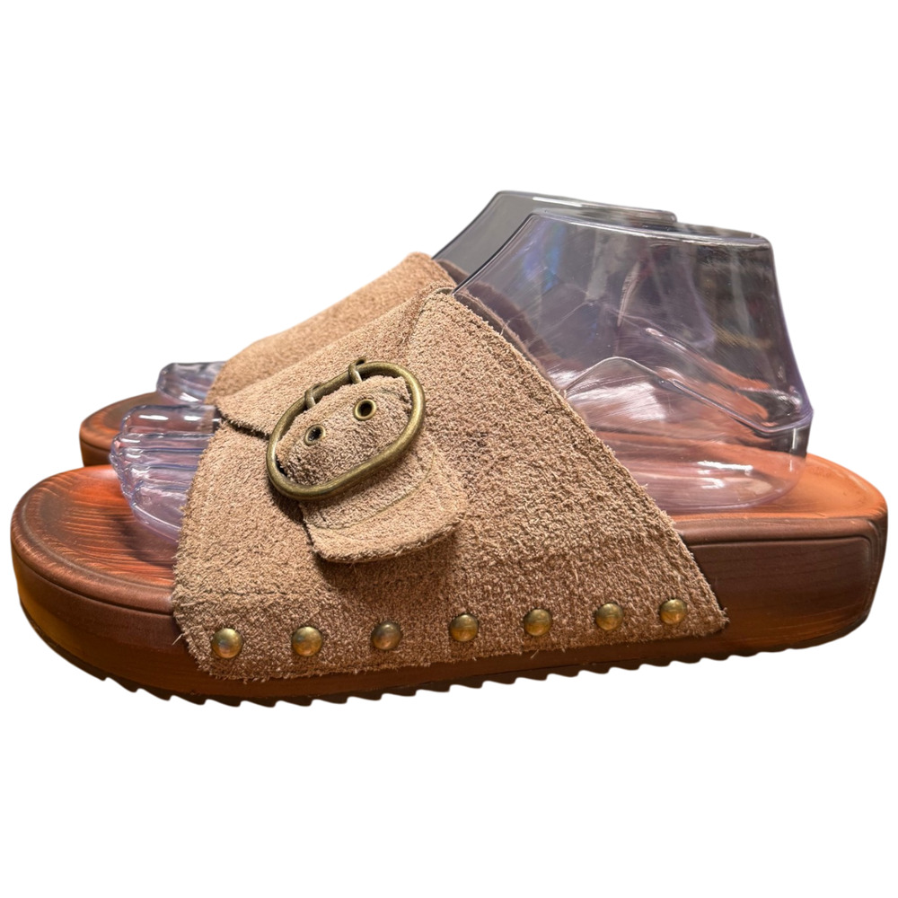 UBFEN Women 40/US 9-9.5 Khaki Suede Platform Sandals Arch Support Adjust Comfort